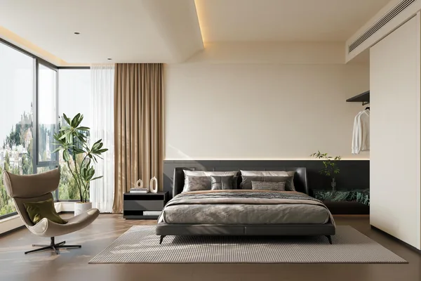 Bedroom with sliding robe wall