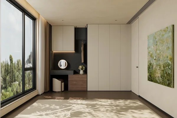Panelled corridor with concealed storage