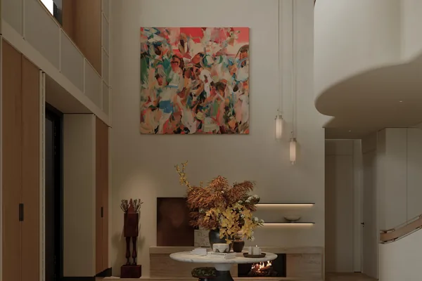 Living and dining joinery in a completed scheme