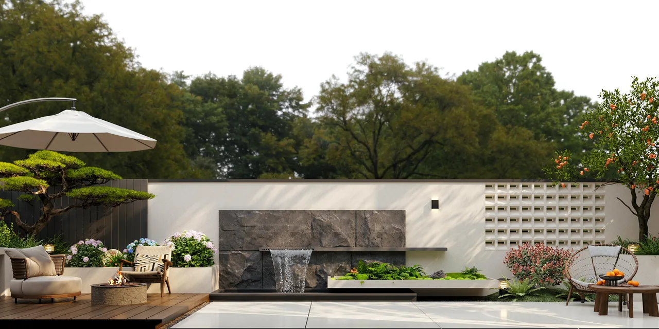 Terrace adjoining an open kitchen with continuous cabinetry